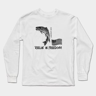 Reelin' in Freedom: Largemouth Bass and the American Flag Long Sleeve T-Shirt